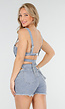 Blauwe Denim Set met Cut-Out Bustier en High Waist Short