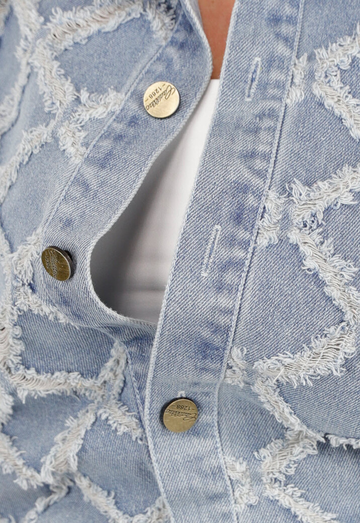 Blauwe Denim 2-Piece met Gerafelde Ruitstructuur