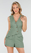 Groene Linnenlook 2-Piece Set met Asymmetrisch Gilet