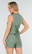Groene Linnenlook 2-Piece Set met Asymmetrisch Gilet