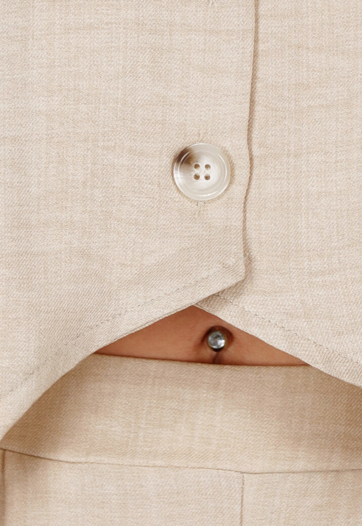 Beige Linnenlook 2-Piece Set met Gilet en Wijde Broek