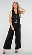 Zwarte Linnenlook 2-Piece Set met Gilet en Wijde Broek