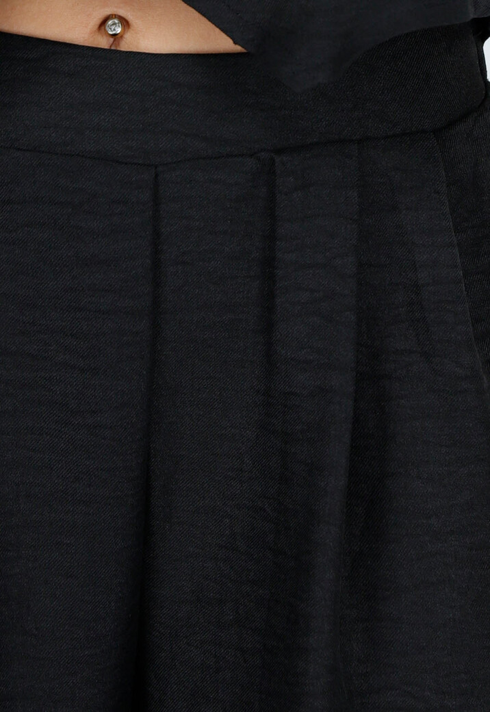 Zwarte Linnenlook 2-Piece Set met Gilet en Wijde Broek