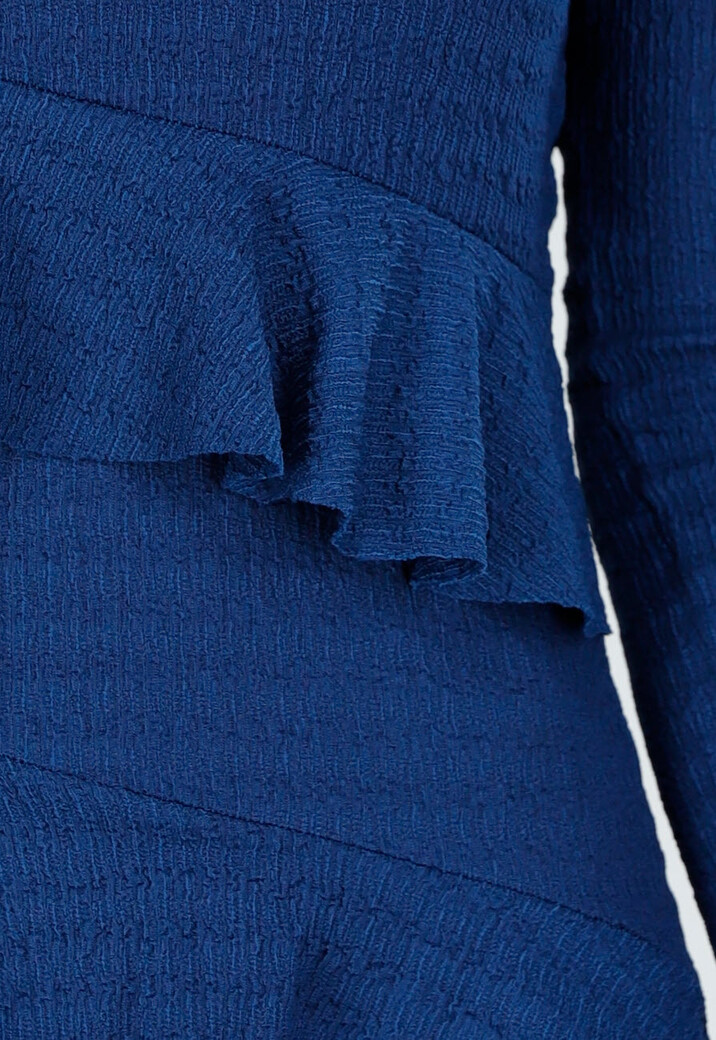 Petrolkleurige Off Shoulder Jurk met Volants en Lange Mouwen