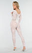 Witte Lace Catsuit Jumpsuit met Lange Mouwen en Transparante Details