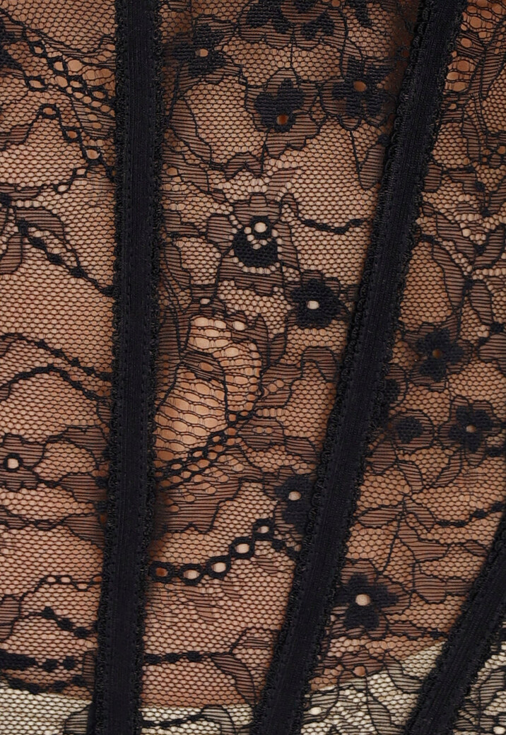 Elegante Zwarte Lace Catsuit Jumpsuit met Lange Mouwen en Doorschijnende Details