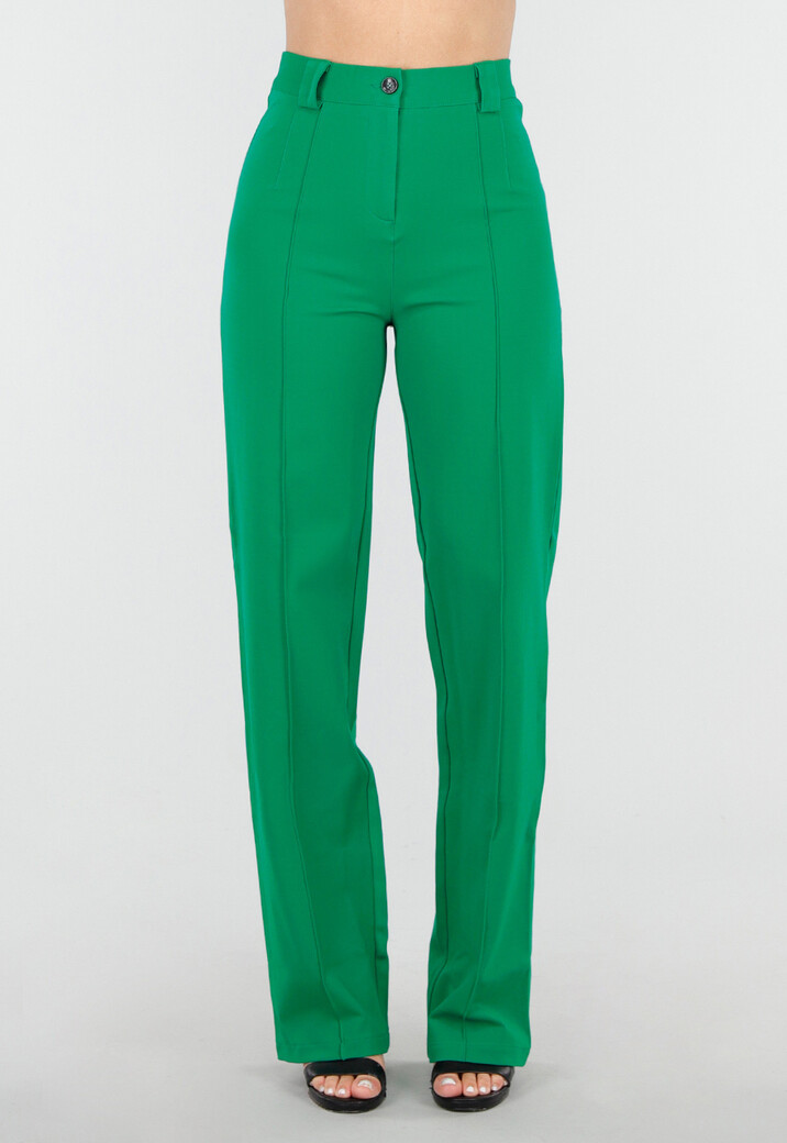 Groene Elastische Straight Leg Pantalon