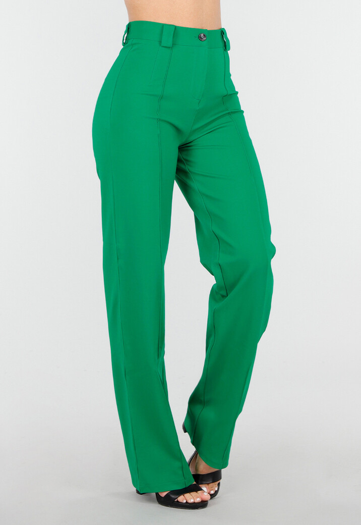 Groene Elastische Straight Leg Pantalon