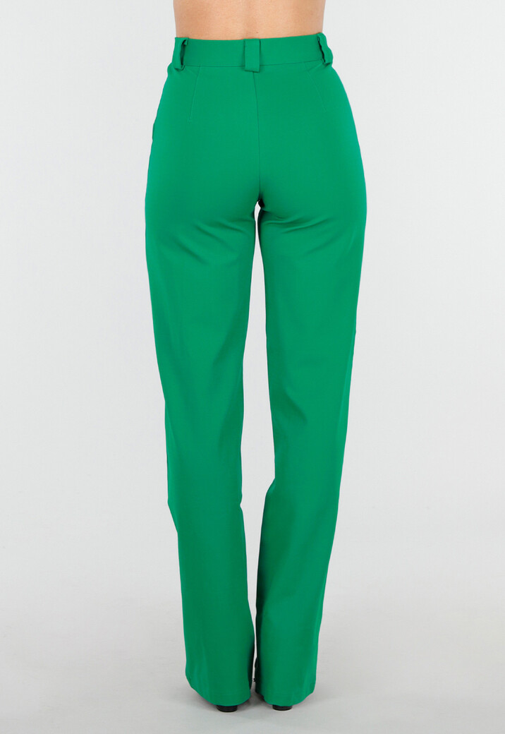 Groene Elastische Straight Leg Pantalon