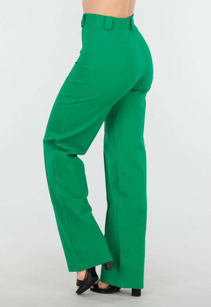 Groene Elastische Straight Leg Pantalon