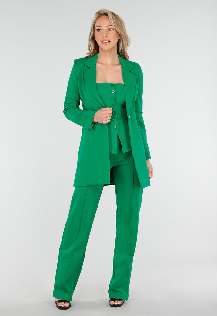 Donkergroene Halflange Blazer met Stretch