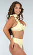 Butter Yellow High Waist Bikinibroekje met Bloemenstructuur