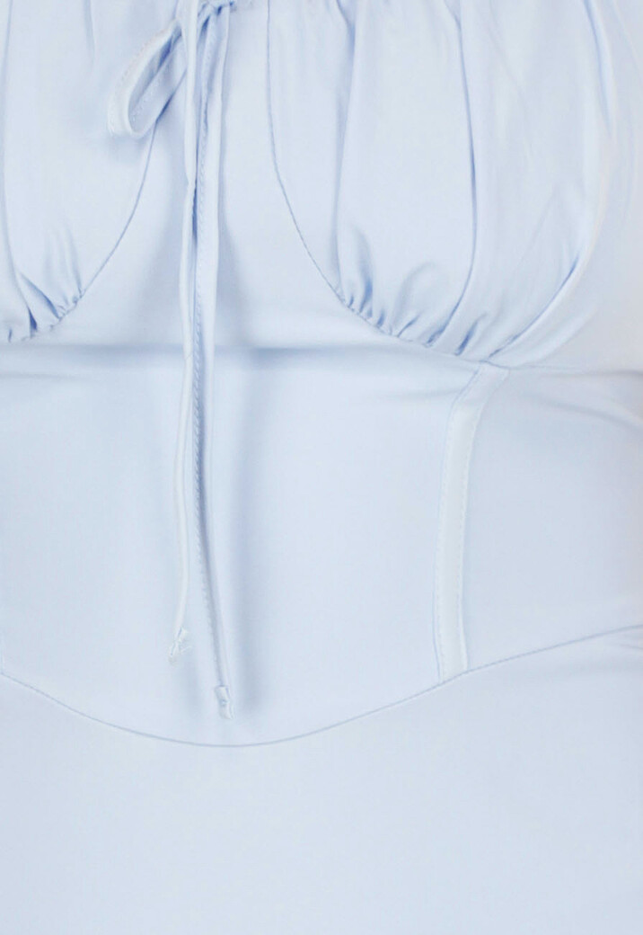 Lichtblauwe Maxi-Jurk met Spaghetti Bandjes en Vetersluiting