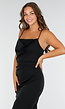 Zwarte Stretch Jurk Met Spaghettibandjes en Watervalhals