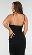 Zwarte Stretch Jurk Met Spaghettibandjes en Watervalhals