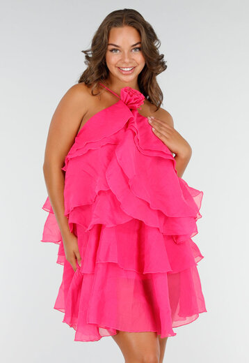 Fuchsia Ruffle Jurk met Spaghettibandjes