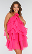 Roze Ruffle Jurk met Spaghettibandjes en
