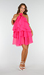 Roze Ruffle Jurk met Spaghettibandjes en