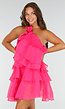 Roze Ruffle Jurk met Spaghettibandjes en