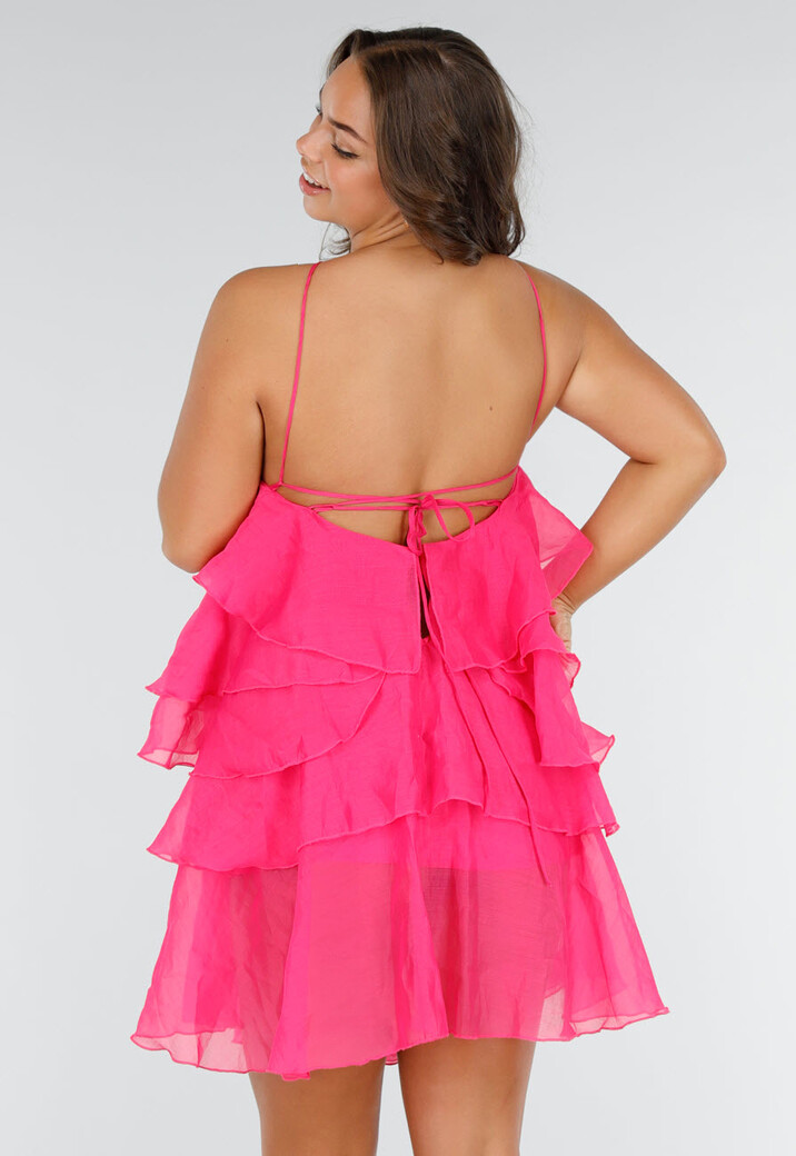 Roze Ruffle Jurk met Spaghettibandjes en
