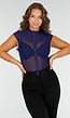 Donkerblauwe Mesh Bodysuit met Haaksluitingen