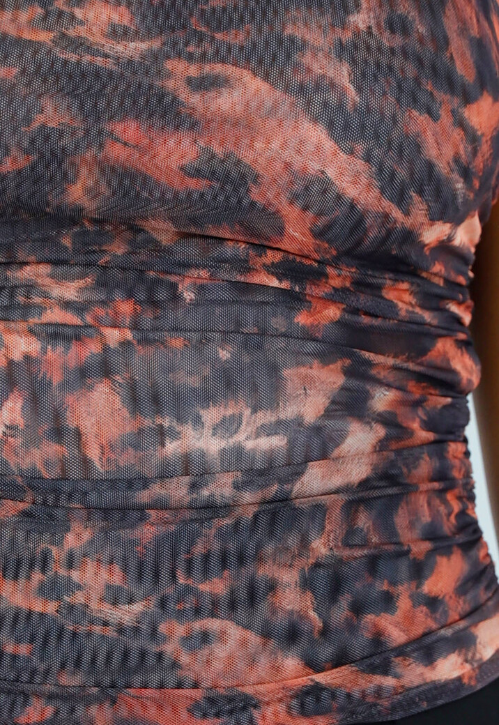 Bruine Haltertop met Luipaardprint en Rimpeldetails