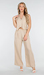 Beige Linnenlook 2-Piece Set met Gilet en Wijde Broek