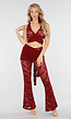 Bordeauxrode Kanten 2-Piece met Wikkel Top en Flared Broek