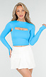 Blauwe Crop Top met Vierkante Hals en Brede Bandjes