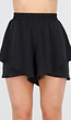 Zwarte Gelaagde Linnenlook Short met Stretch Band