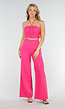 Roze Set met Geplooide Halter Crop Top en Wijde High Waist Broek