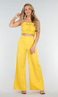Gele Set met Halter Crop Top en Wijde High Waist Broek