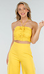 Gele Set met Halter Crop Top en Wijde High Waist Broek