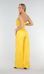 Gele Set met Halter Crop Top en Wijde High Waist Broek