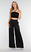 Zwarte Set met Halter Crop Top en Wijde High Waist Broek