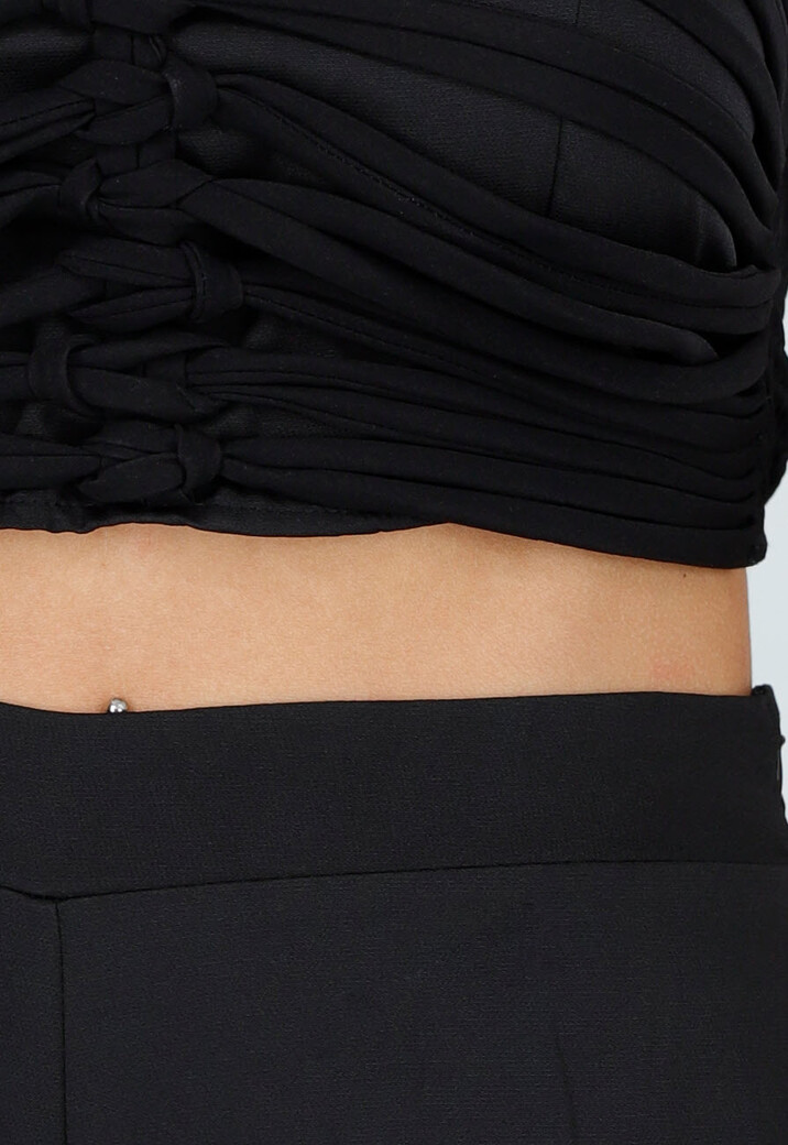 Zwarte Set met Halter Crop Top en Wijde High Waist Broek