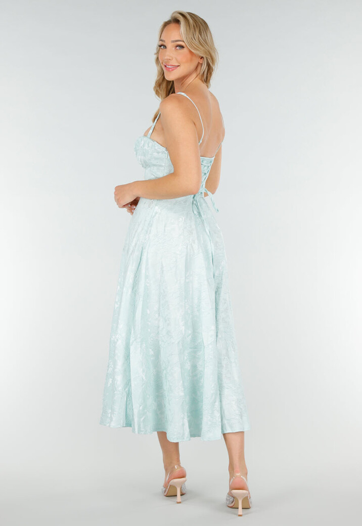 Mintgroene Midi Jurk met Brede Bandjes en Licht Glanzend Motief
