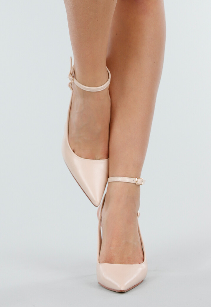 Beige Pumps met Enkelbandje en Spitse Neus