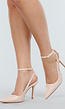 Beige Pumps met Enkelbandje en Spitse Neus