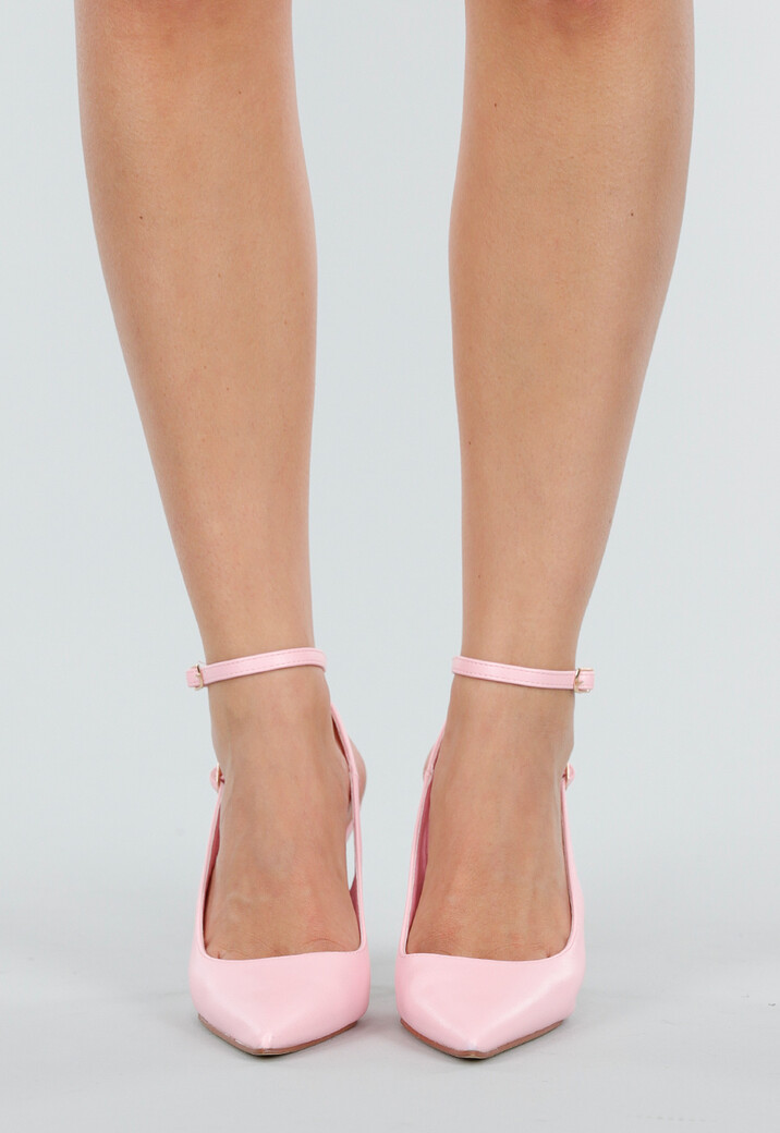 Lichtroze Pumps met Enkelbandje en Spitse Neus met Hoge Hak