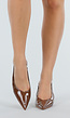 Bruine Lak Slingback Pumps met Spitse Neus en Hoge Hak