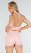 Roze Haltertop met Diepe V-Hals en Stretch in Korte Fit