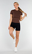Bruine Sporttop met Ronde Hals, Korte Mouwen en Stretch