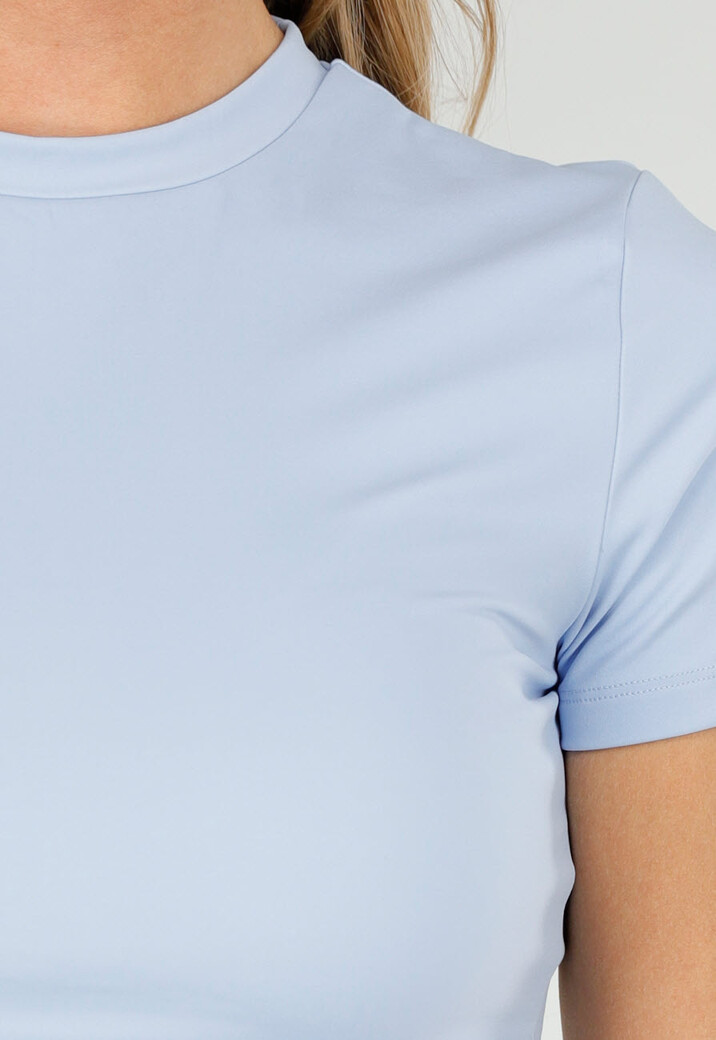 Lichtblauwe Sporttop met Ronde Hals en Korte Mouwen Stretch
