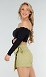 Zwarte Off Shoulder Crop Top met Lange Mouwen en Pads
