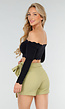Zwarte Off Shoulder Crop Top met Lange Mouwen en Pads