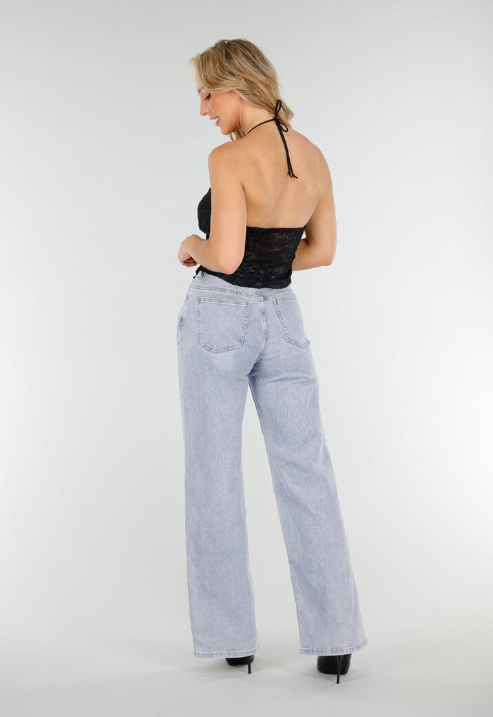 Zwarte Kanten Stretch Halter Top Met Striksluiting en Transparante Stof