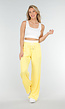 Witte Crop Top en Butter Yellow Wijde Broek Set met Elastische Taille