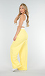 Witte Crop Top en Butter Yellow Wijde Broek Set met Elastische Taille