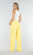 Witte Crop Top en Butter Yellow Wijde Broek Set met Elastische Taille